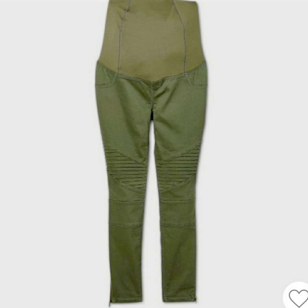 Isabel Maternity Full Panel Crossover Moto Jeggings Olive Green Size 2